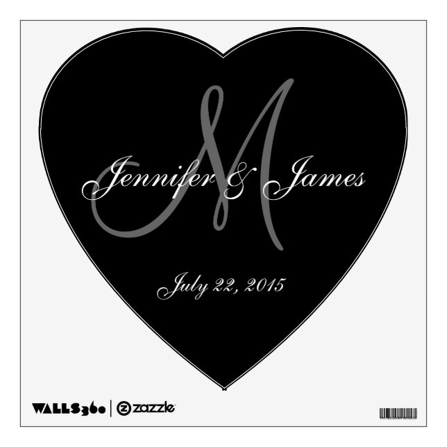 Wedding Monogram Bride Groom Name Heart Wall Decal (Front)