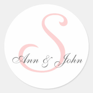Wedding Monogram Bride Groom Names Pink Sticker