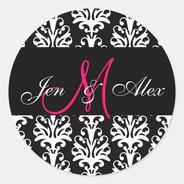Wedding Monogram Bride Groom Pink Black Sticker (Front)
