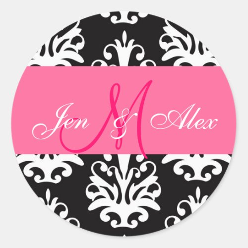 Wedding Monogram Bride Groom Pink Sticker