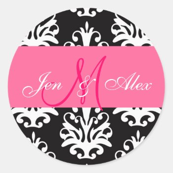 Wedding Monogram Bride Groom Pink Sticker by WeddingCentre at Zazzle