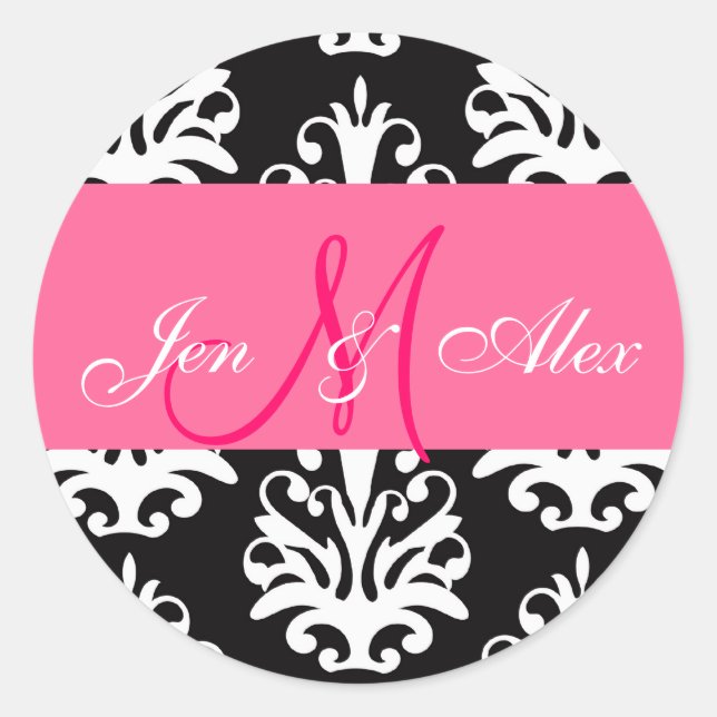 Wedding Monogram Bride Groom Pink Sticker (Front)