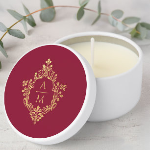 Wedding Monogram Burgundy Faux Gold Vintage Crest Mini Candle Favors