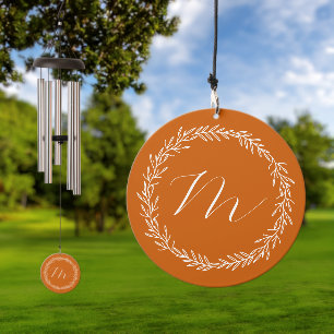 Wedding Monogram Burnt Orange Wreath Wedding Wind Chime
