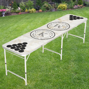 Wedding Monogram Calacatta Gold Marble Stone Beer Pong Table