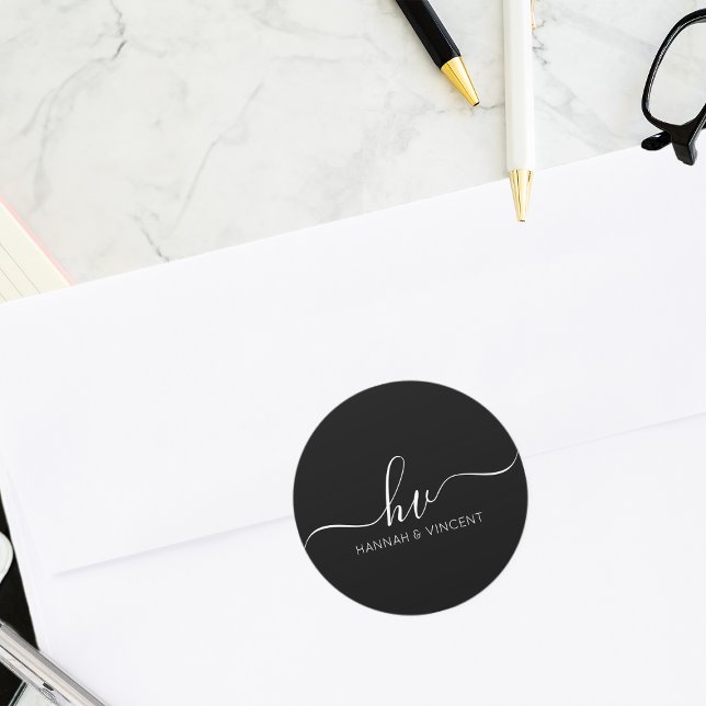 Wedding Monogram Calligraphy Script Custom Favor Classic Round Sticker (Creator Uploaded)