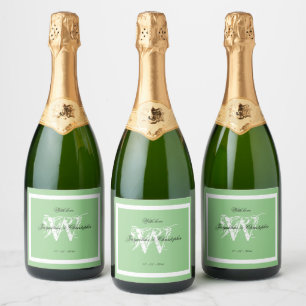 Wedding Monogram Chic Script Elegant Soft Green  Sparkling Wine Label