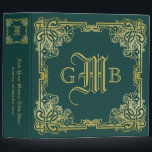 Wedding Monogram Classic Gold Frame Dark Green 3 Ring Binder<br><div class="desc">Ornate, classical frame in gold tones with dark green background. Replace the sample monogram with your own for a personalized gift. Makes a wonderful gift for anyone who enjoys classic, timeless, traditional designs. The background color is changeable: Simple click on the “Customize” button and pick a hue from the “Select...</div>