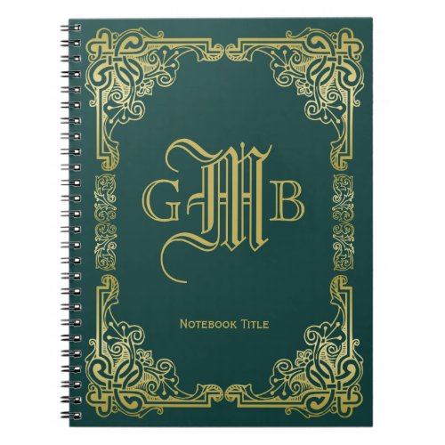Wedding Monogram Classic Gold Frame Dark Green Notebook