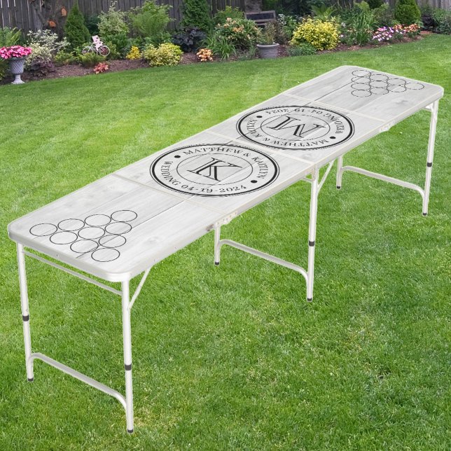 Wedding Monogram Clean Light Gray Wooden  Beer Pong Table (Creator Uploaded)
