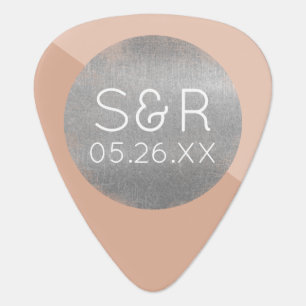 Wedding Monogram Couple Initials Dusty Rose Guitar Pick