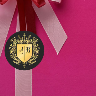 Wedding Monogram Crest Gold Classic Round Sticker