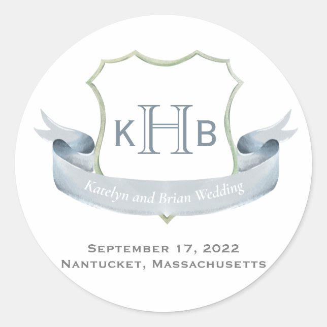 Wedding Monogram Crest Logo Classic Round Sticker (Front)