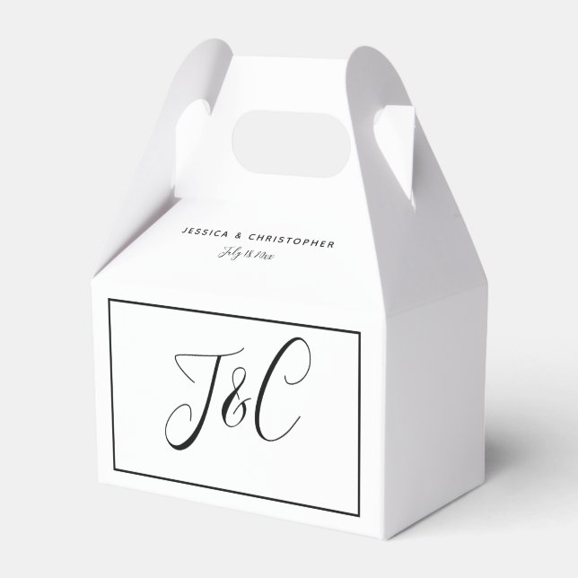 Wedding Monogram Custom Names Elegant Minimal Favor Boxes (Front Side)