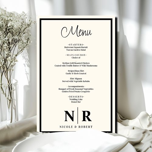 Wedding Monogram Customized Rehearsal Dinner Menu