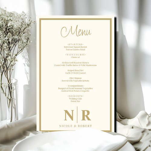 Wedding Monogram Customized Rehearsal Dinner Menu