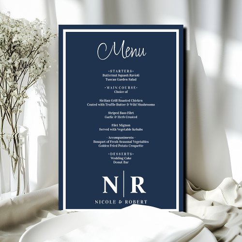 Wedding Monogram Customized Rehearsal Dinner Menu