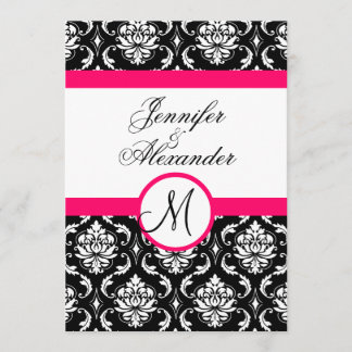 Wedding Monogram Damask Hot Pink Invitation back