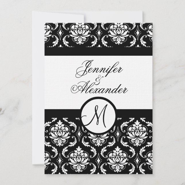 Wedding Monogram Damask Invitation Linen Paper (Front)
