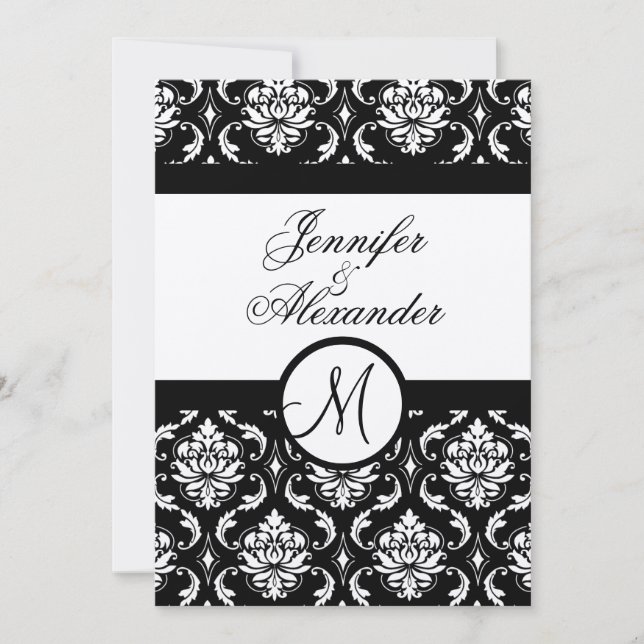 Wedding Monogram Damask Invitation Speckled Paper (Front)