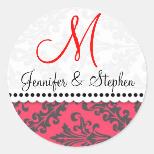 Wedding Monogram Damask Seal Stickers : : Red