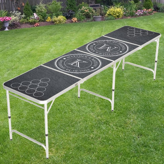 Wedding Monogram Dark Granite Stone  Beer Pong Table (Creator Uploaded)