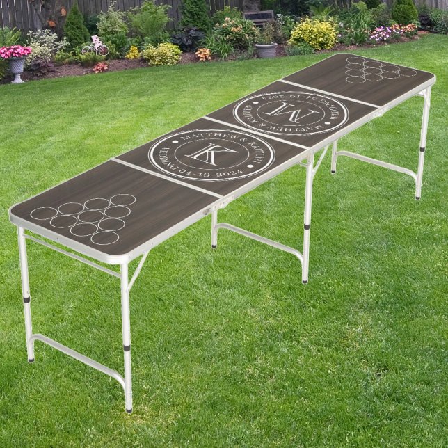 Wedding Monogram Dark Modern Wood  Beer Pong Table (Creator Uploaded)