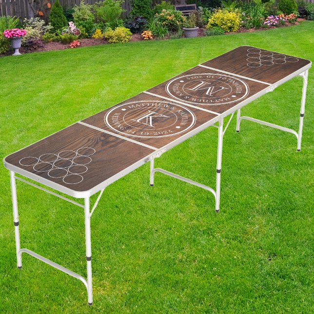 Wedding Monogram Dark Walnut Wood Beer Pong Table (Creator Uploaded)
