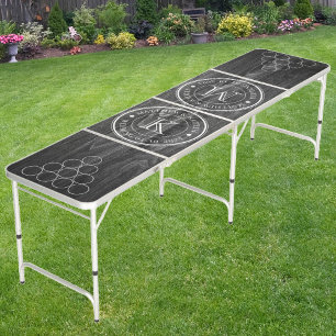 Wedding Monogram Dark Weathered Wood Beer Pong Table