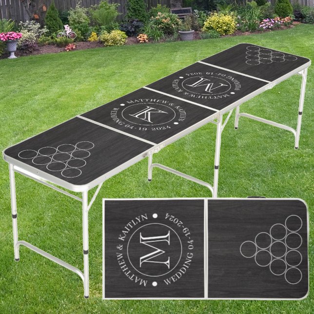 Wedding Monogram Dark Wood with Name & Initials  Beer Pong Table (Creator Uploaded)