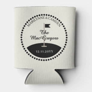 Wedding Monogram Date Golf Themed Can Cooler