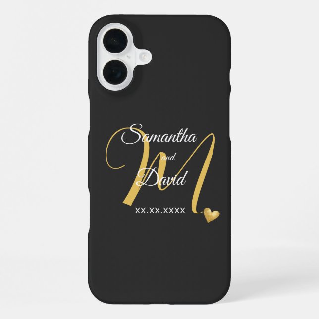 Wedding Monogram Design with Names and Date Iphone Case (Back)