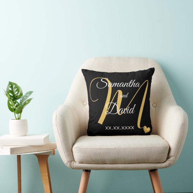 Wedding Monogram Design with Names and Date Throw Pillow (Chair)