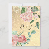 Wedding Monogram Drips Florals Mint Glitter Gold Invitation (Back)