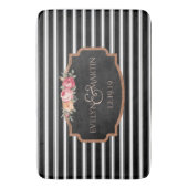 Wedding Monogram | Elegant Black Stripe Bath Decor Bathroom Mat (Front Vertical)