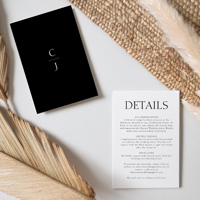Wedding Monogram Elegant Black White Details Enclosure Card (Creator Uploaded)