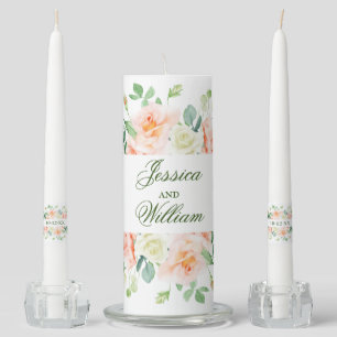 Wedding Monogram Elegant Blush Roses Unity Candle Set
