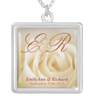 Wedding Monogram - Elegant Ivory Rose Pendant