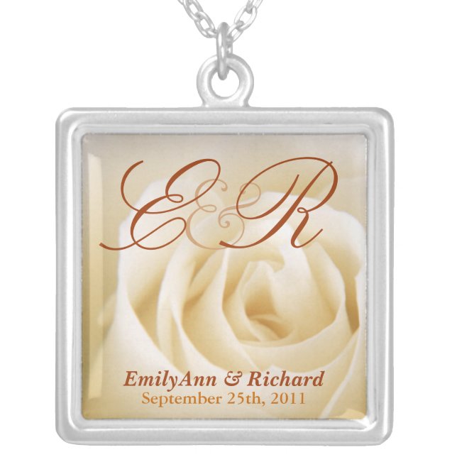 Wedding Monogram - Elegant Ivory Rose Pendant (Front)