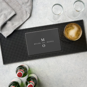 Wedding Monogram Elegant Minimal Stylish Black Bar Mat