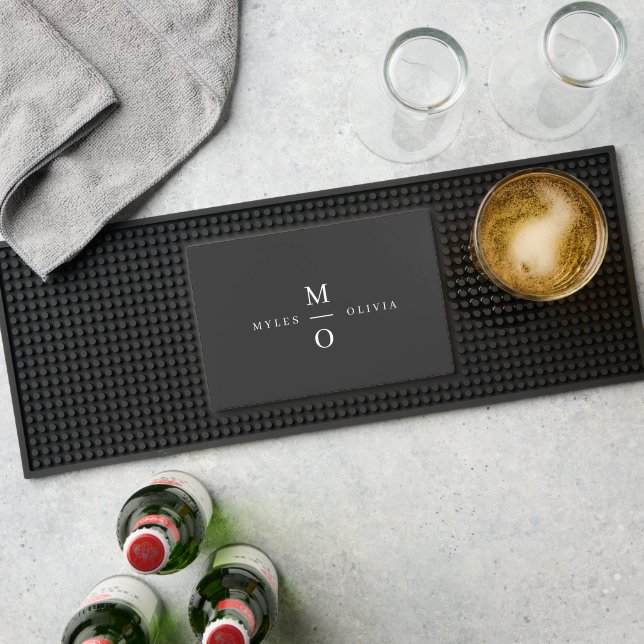 Wedding Monogram Elegant Minimal Stylish Black Bar Mat (Insitu (Bar 1))