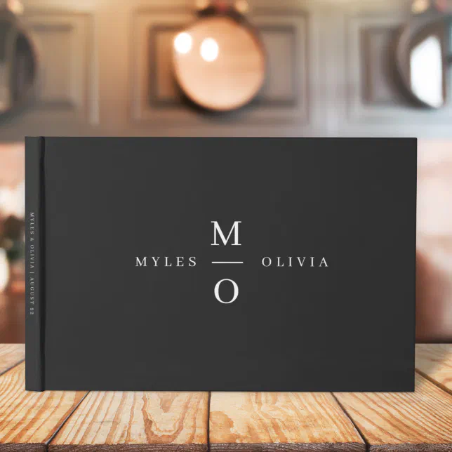Wedding Monogram Elegant Minimal Stylish Black Guest Book Zazzle
