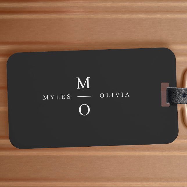 Wedding Monogram Elegant Minimal Stylish Black Luggage Tag (Creator Uploaded)