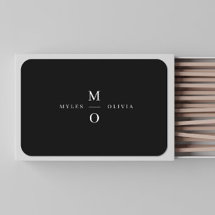 Wedding Monogram Elegant Minimal Stylish Black Matchboxes