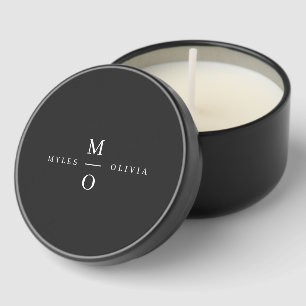 Wedding Monogram Elegant Minimal Stylish Black Mini Candle Favors