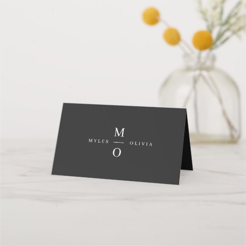 Wedding Monogram Elegant Minimal Stylish Black Place Card