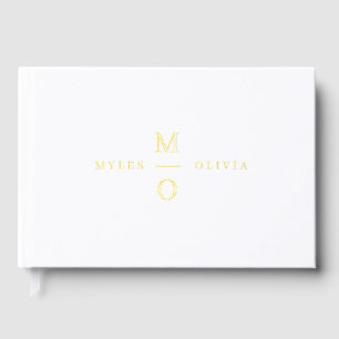 Wedding Monogram Elegant Minimalist Gold Foil Guest Book