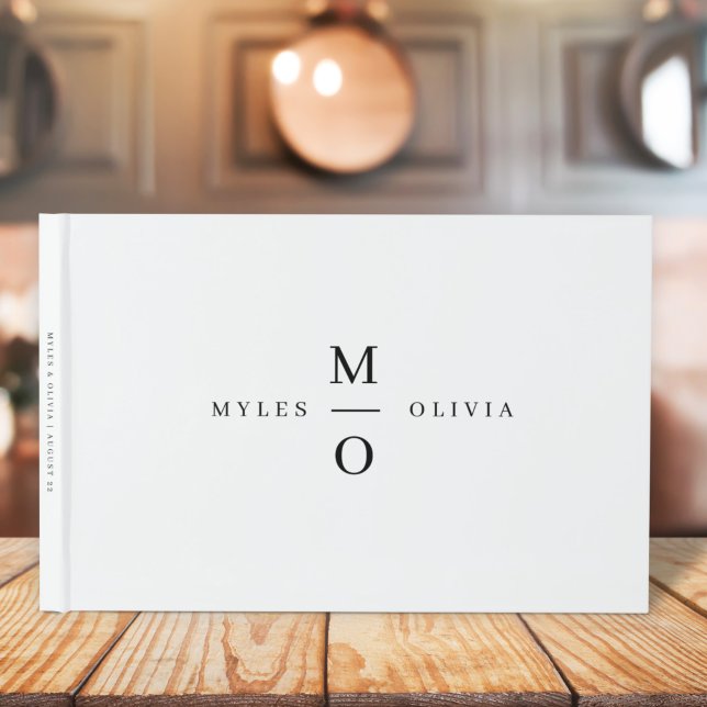 Wedding Monogram Elegant Minimalist Simple White Guest Book (Creator Uploaded)