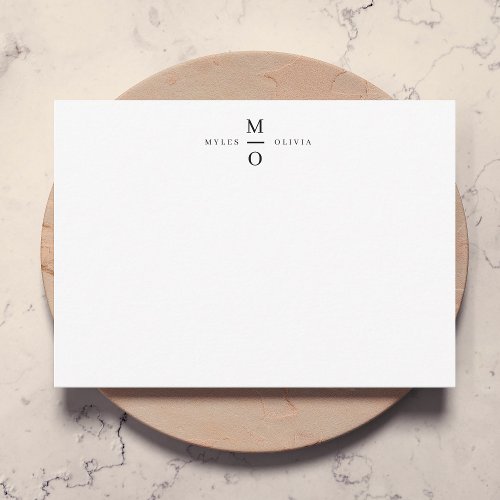 Wedding Monogram Elegant Minimalist Simple White Note Card