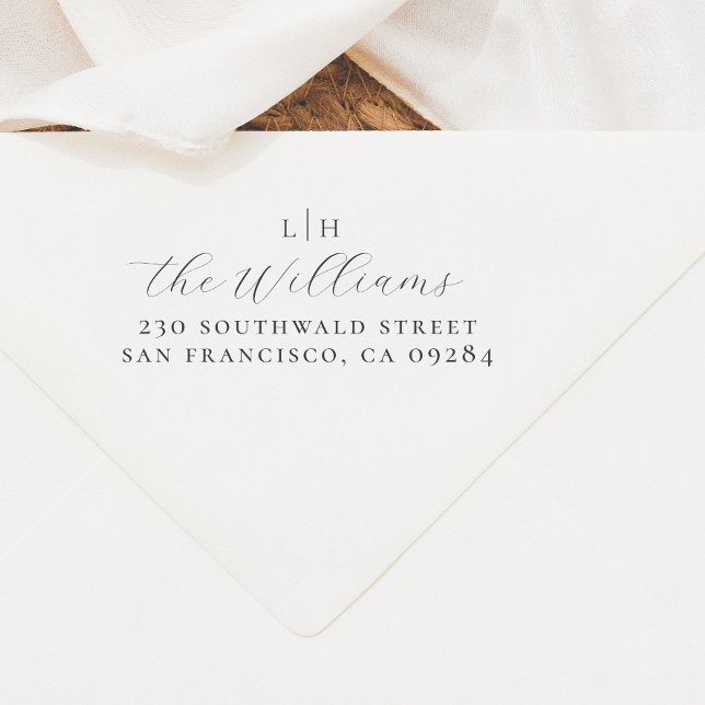 Wedding Monogram | Elegant Name & Return Address Rubber Stamp (Rubber Stamp Mock-up)